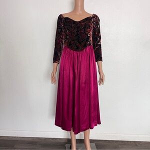 Vintage Velvet Satin Autumn Leaves Dress sz S